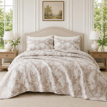 Botanical Quilt Set, Lightweight Reversible Jacquard Comfort
