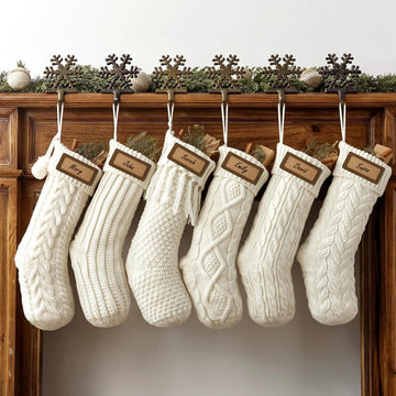 S: 6 Pack 18 Inch Cream White Cable Knit , Rustic Hanging Xmas Stockings Farmhouse Boho Beige Knitted Stockings - Set of 6