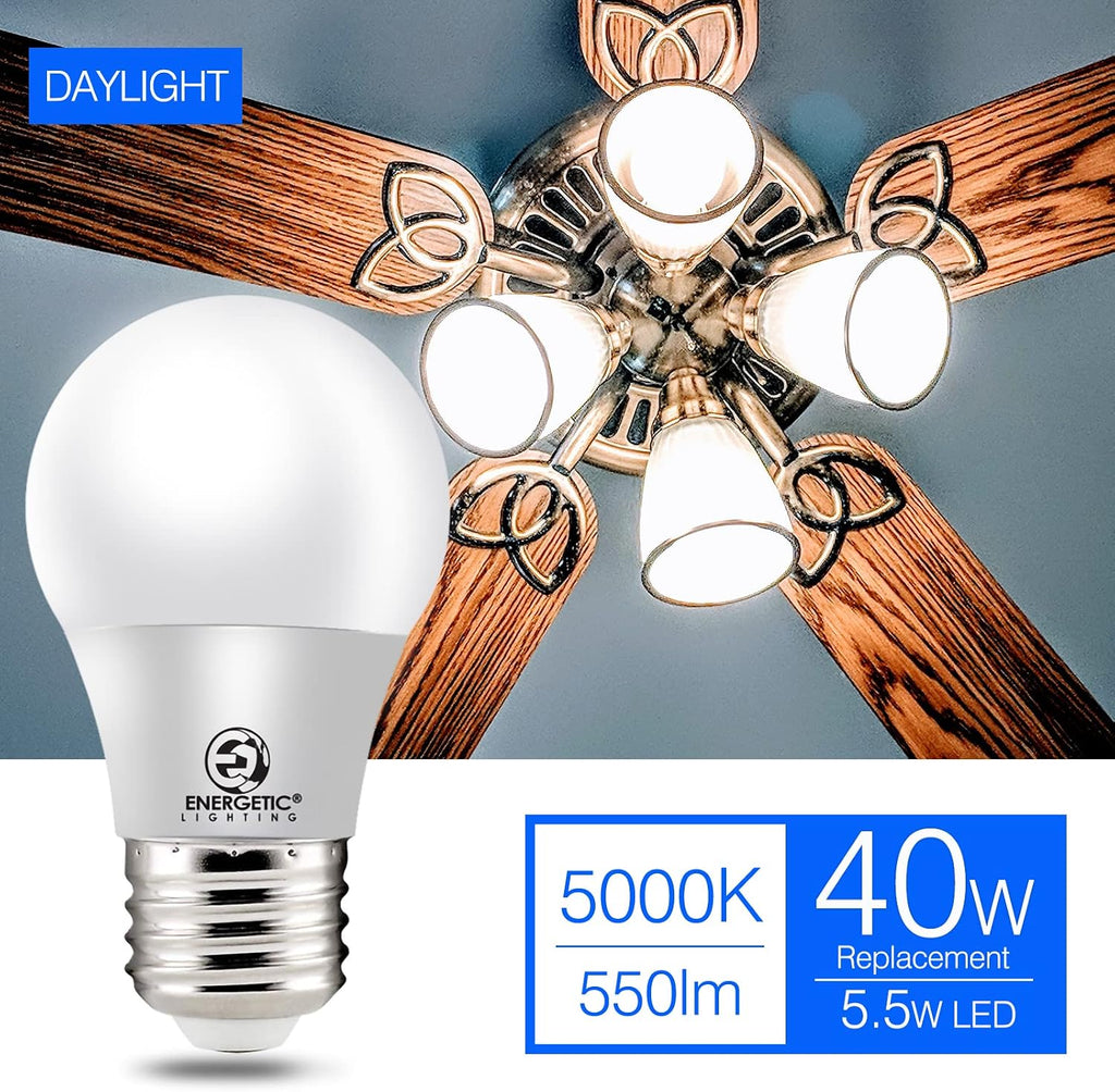 A15 Refrigerator Bulbs 40 Watts Equivalent (5.5W), LED Appliance Dimmable Light Bulbs, Daylight 5000K, E26 Base, UL