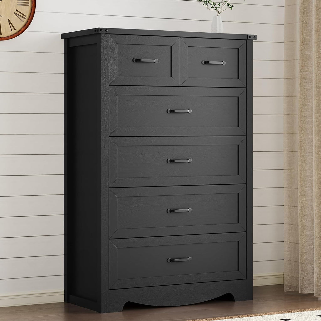 Tall 6-Drawer Dresser , Modern Wooden Chest of Drawers with Metal Handles, Anti-Tipping Design, Sturdy and Stable