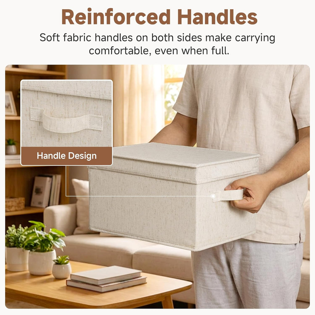 Fabric Storage Bins with Lids, Decorative Storage Bins with Soft Handles, Foldable Storage Baskets for Closet