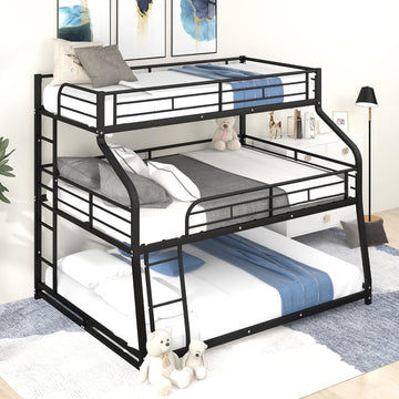 Heavy Duty Triple Bunk Bed for Multiple Kids,Twin XL Over Full XL Over Queen Triple Bunk Bed with Long and Short
