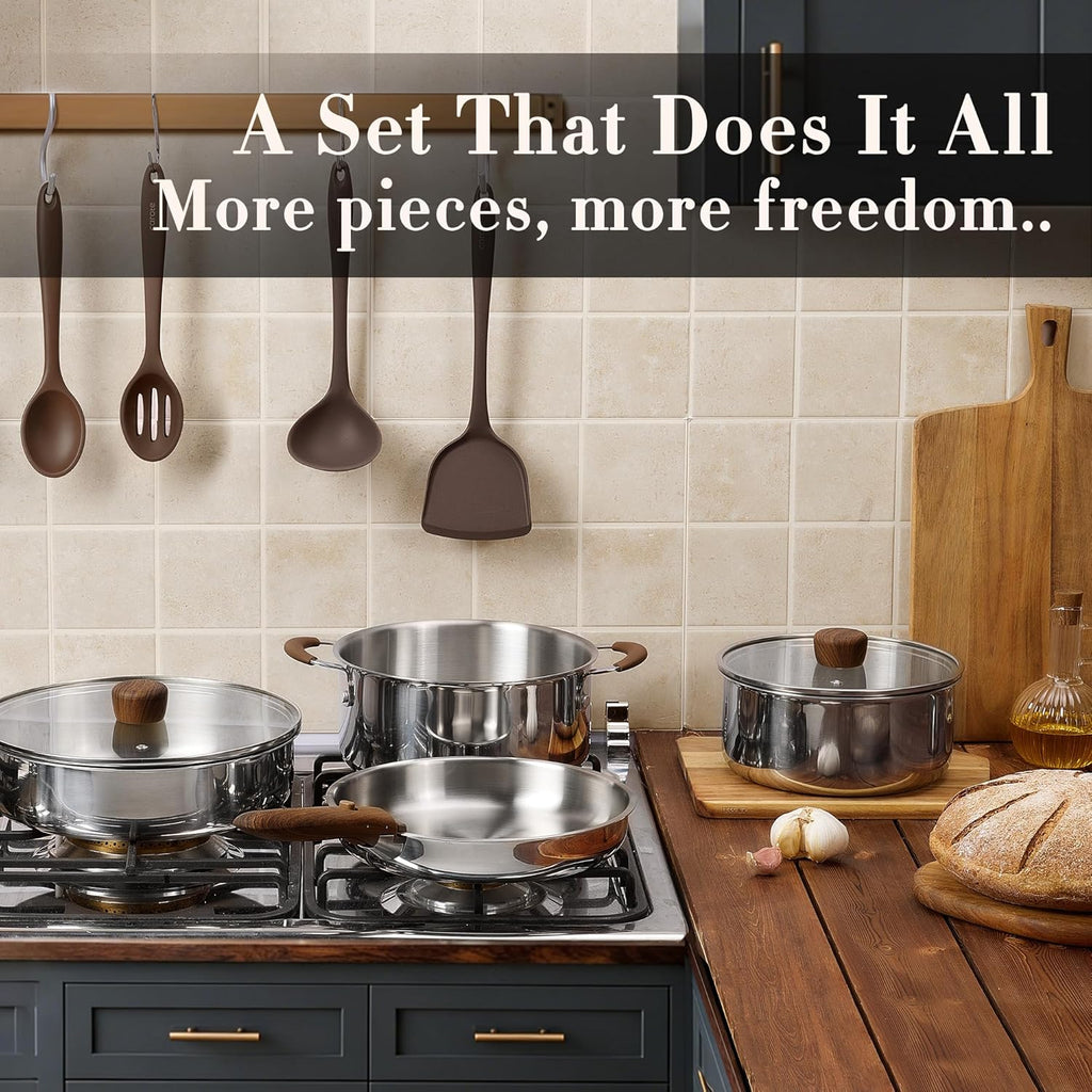 19pcs Tri-Ply Stainless Steel Cookware Set with Detachable Handle | Pots and Pans Set, Even Heating, Non-Toxic