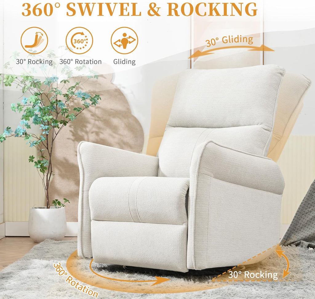 Power Swivel Rocker Recliner Chair, Upholstered Snowflake Velvet 270°Swivel Glider Rocker Chair with USB Ports