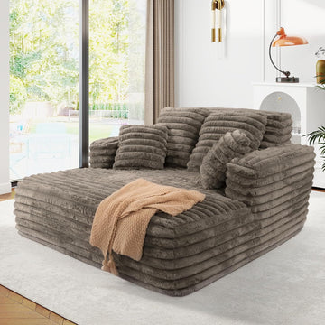 56" Oversized Chaise Lounge Chair Indoor,Plush Faux Fur Sleeper Sofa Couch Bed with Pillows&Wide Armrests,Fluffy