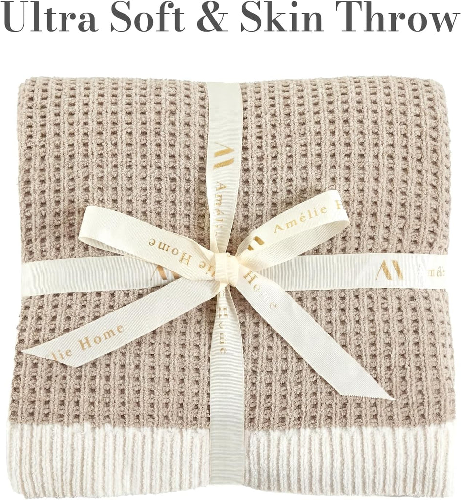 Chenille Throw Blanket, Soft Cozy Waffle Throw, Warm Yet Lightweight, Breathable All-Season Throws for Women Men