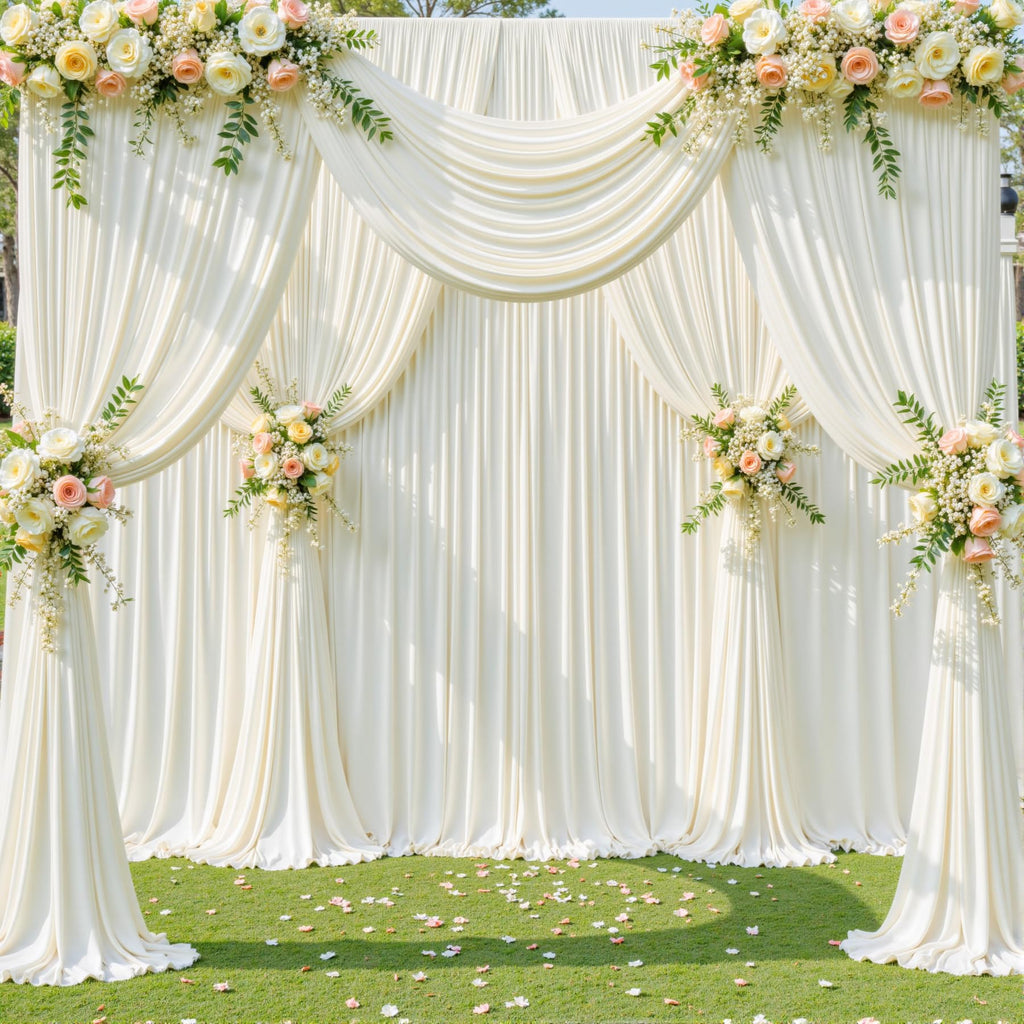 6 Panels Ivory Backdrop Curtain for Wedding Parties Wrinkle Free Ivory Photo Curtains Backdrop Drapes Fabric
