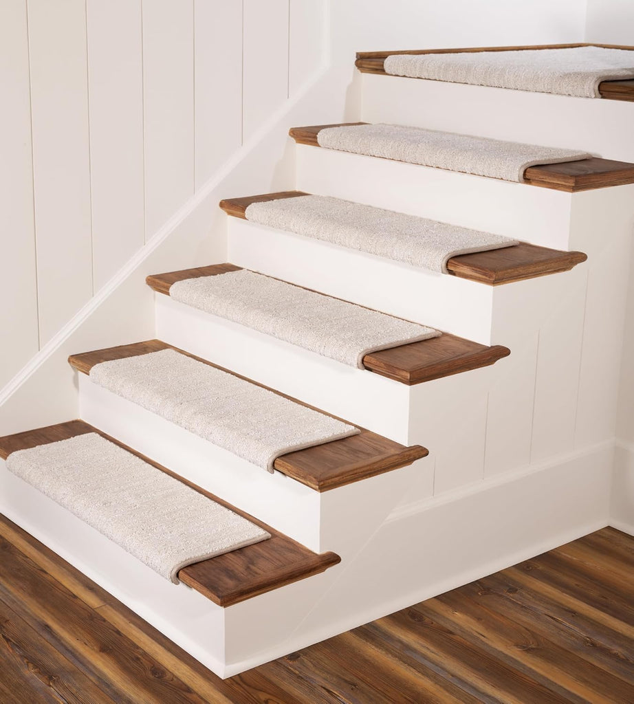 TM Rounded Bullnose Carpet Stair Treads - Anti Slip Indoor Stair Mats for Wooden Stairs, Style: Brindle, Cottonwood - Set of 14