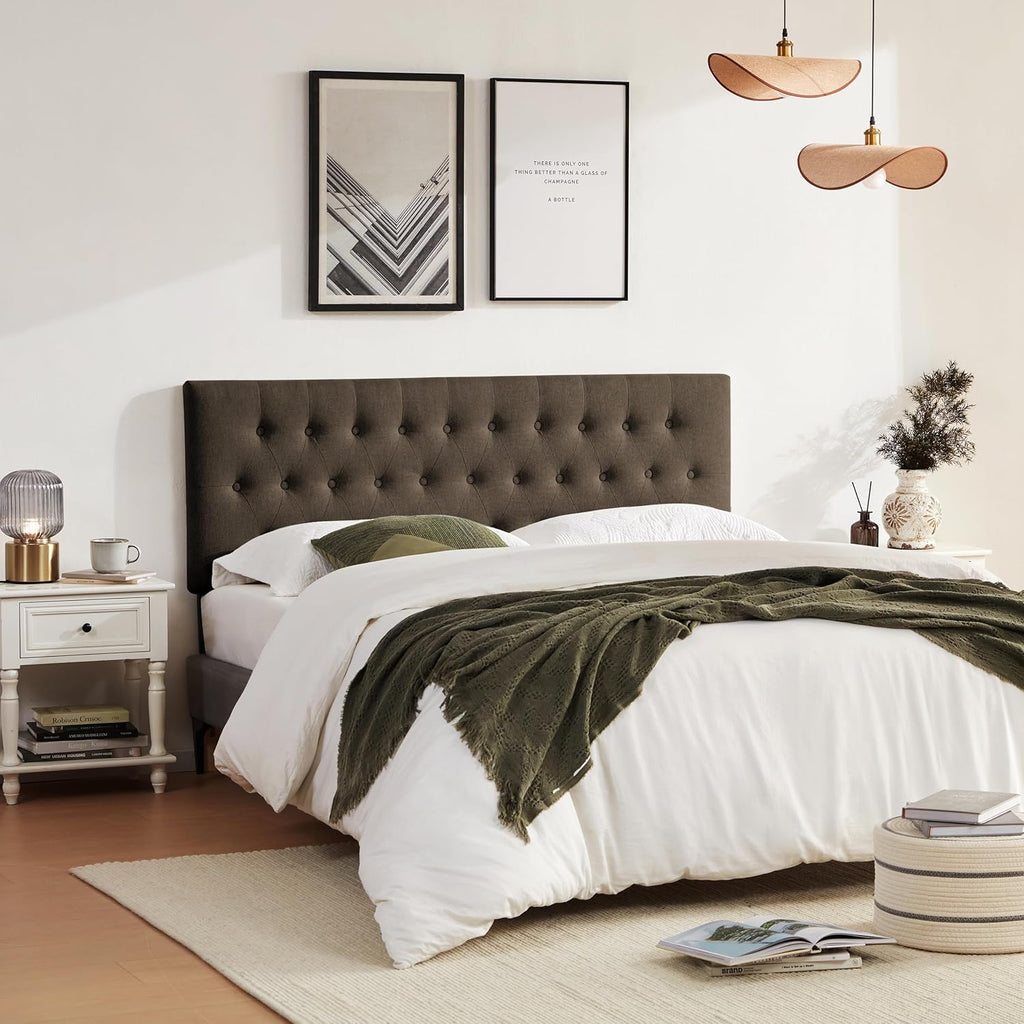 Tufted Upholstered Headboard Queen, Solid Wood Head Board with Durable Metal Legs, Adjustable Height Bed headboard