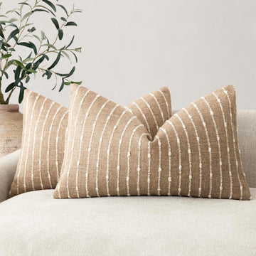 Pack of 2 Decorative Jacquard Boucle Lumbar Throw Pillow Covers Accent Textured Striped Pillowcases Cozy Boho Cushion