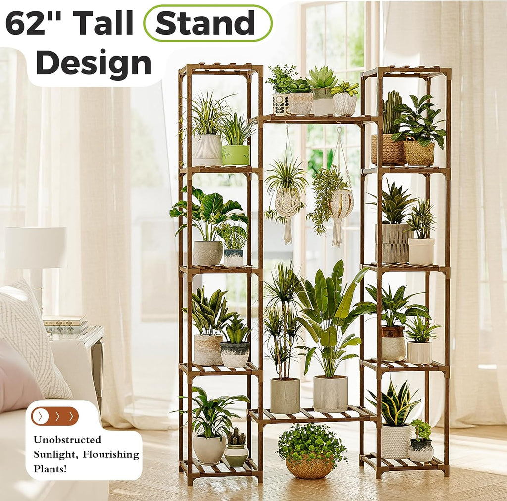 Plant Stand Indoor Outdoor 12 Tier Tall Large Wood Plant Shelf | Widened Multi Tier Flower Stands Garden Shelves