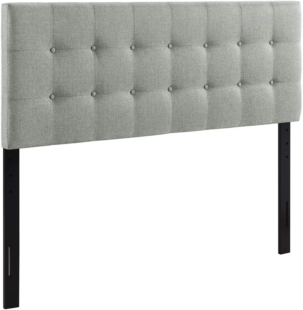 Emily Tufted Button Linen Fabric Upholstered King Headboard in Gray