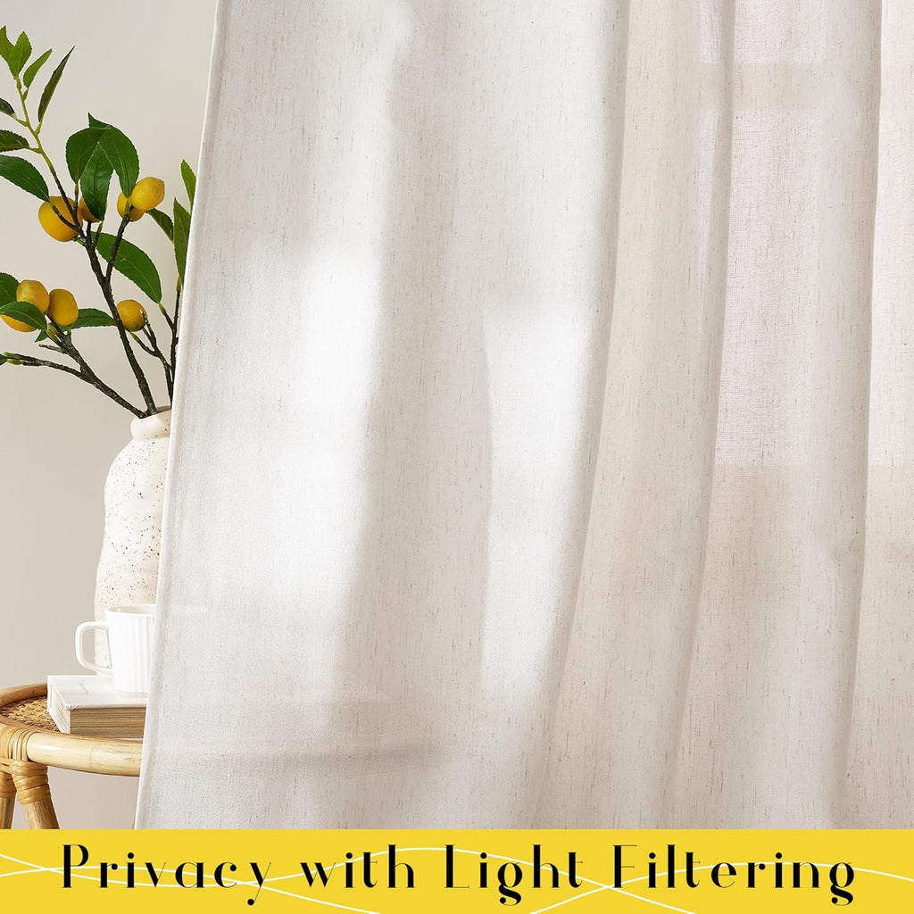 Thick Linen Tie Top Curtains, Light Filtering Drapes Adjustable DIY Crafted Privacy Window Treatments