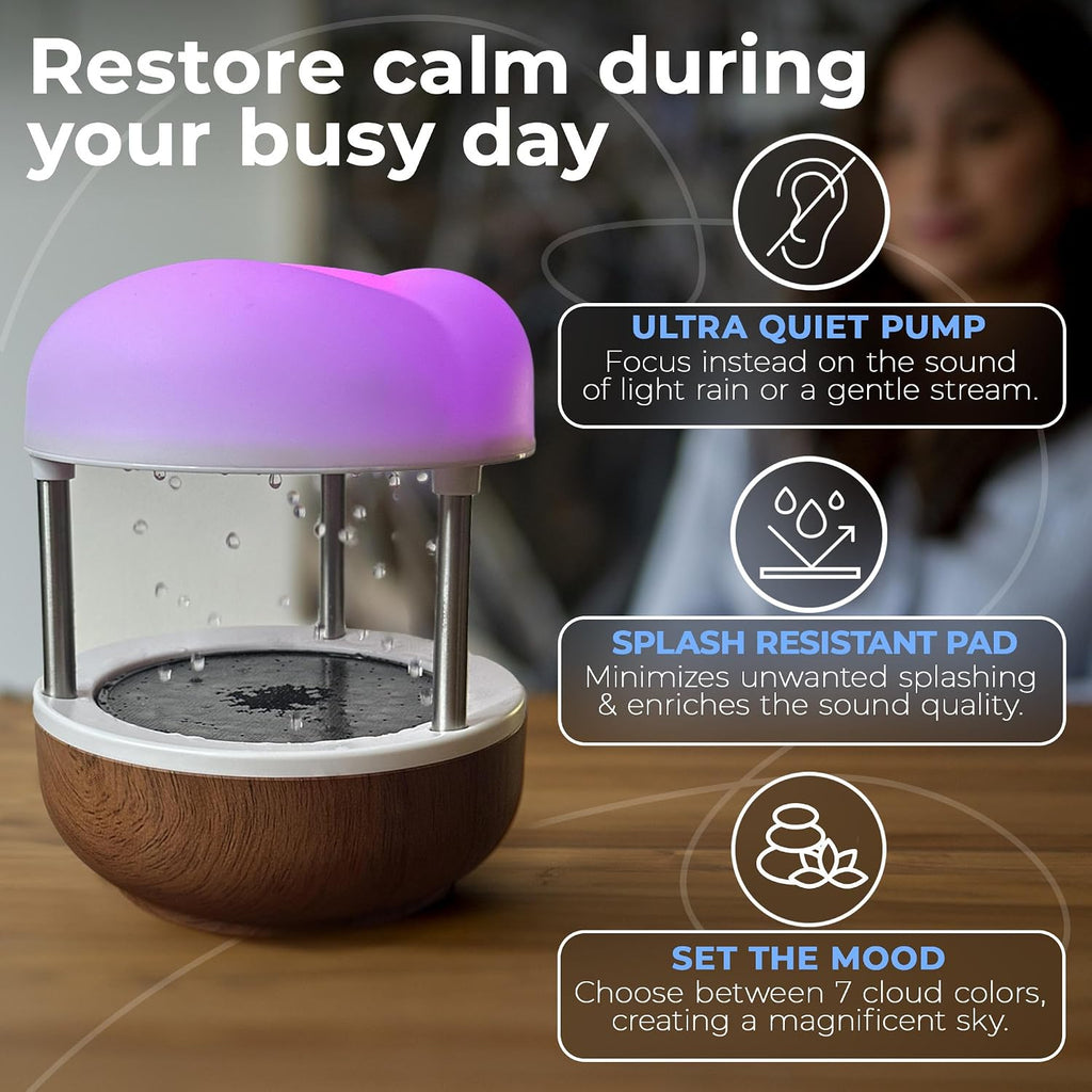 Calming Cloud’ Tabletop Water Fountain Quiet Pump Splash Resistant Zen & Nature Décor Promotes Focus, Stress Relief