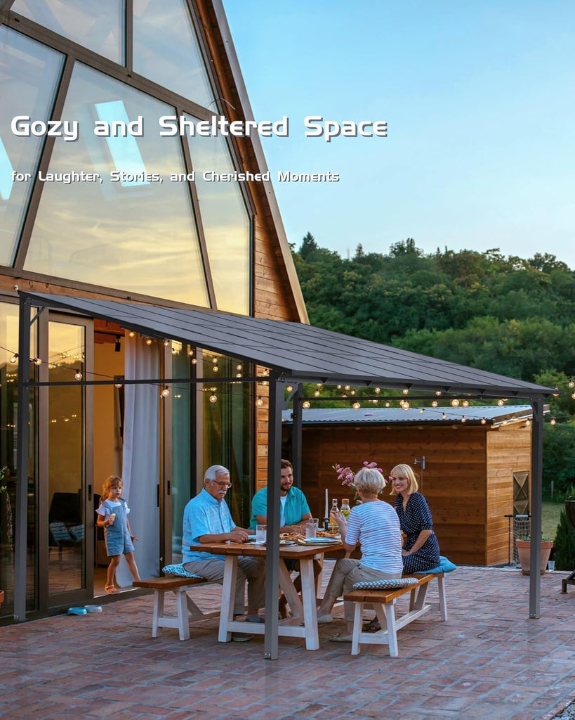10 ft x 10 ft Lean to Gazebo, Hardtop Wall Pergola with Polycarbonate Roof