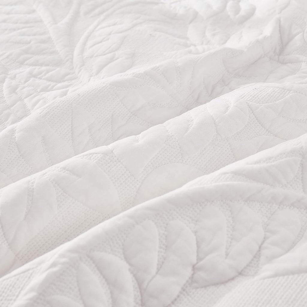 3-Piece 100% Cotton Oversized Bedspread Lightweight Quilt Coverlet Embroidery Farmhouse Bedding Set T0 (Bright White