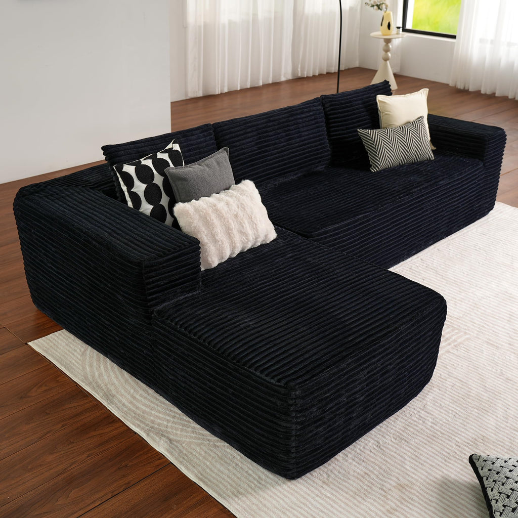 104" Cloud Boneless Couch with L-Shape Chaise, Modern Sectional Modular Sofa with Deep Seat, Upholstered Couches