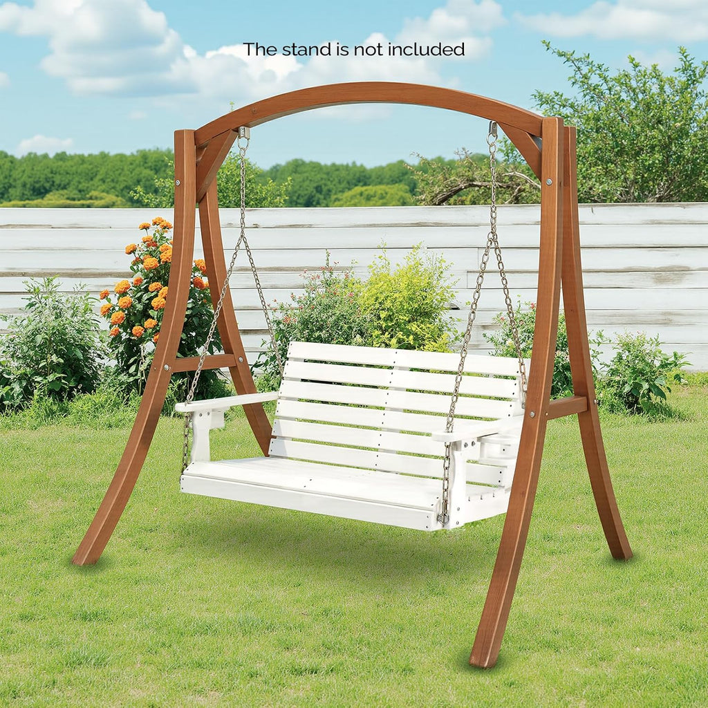 4FT HDPE Porch Swing Outdoor with Rotatable Cup Holder, White | 1600 LBS Heavy Duty Recycled Plastic Porch Swing with