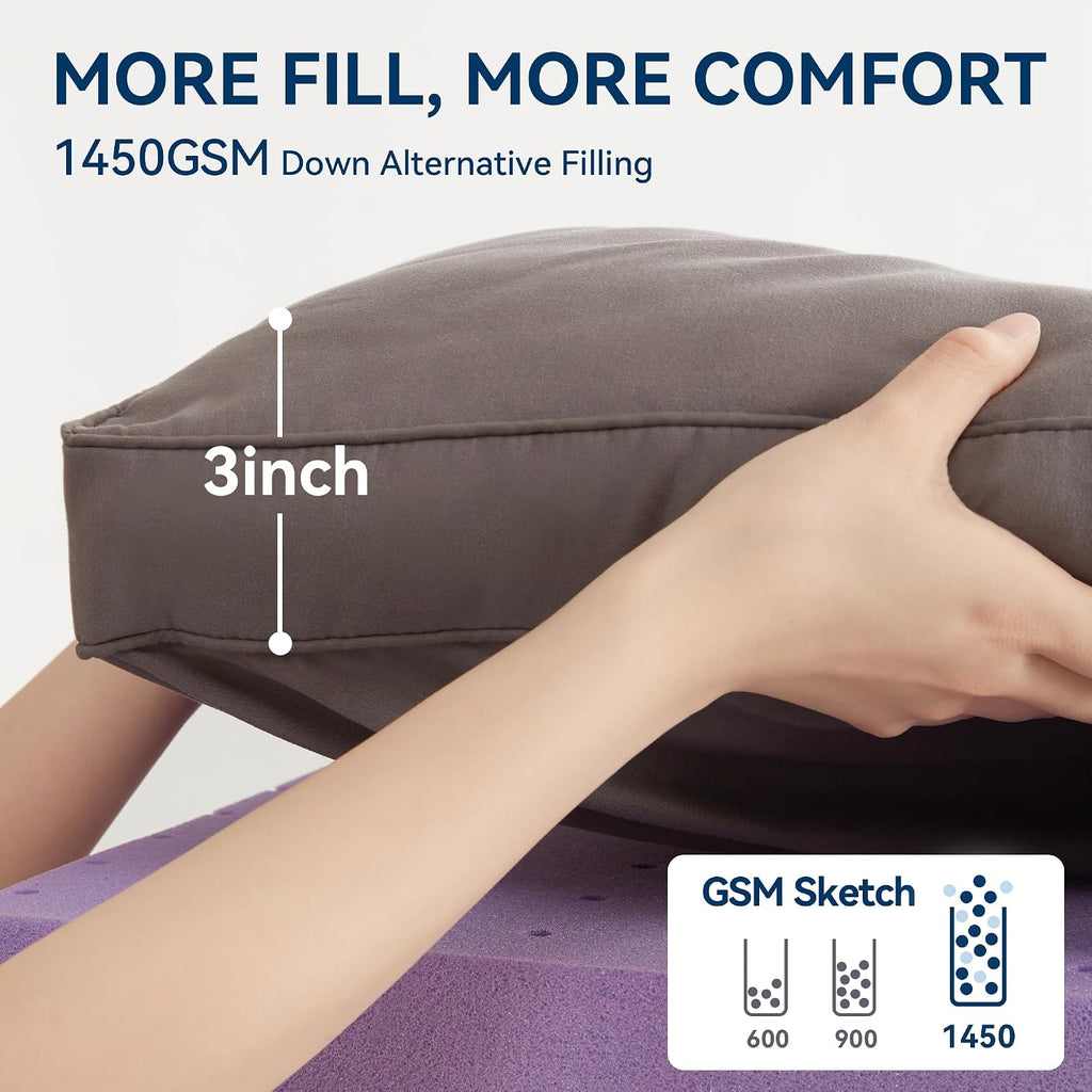 Dual Layer 5 Inch Memory Foam Mattress Topper Queen Size, 2 Inch Gel Memory Foam Plus 3 Inch 1450 GSM Down