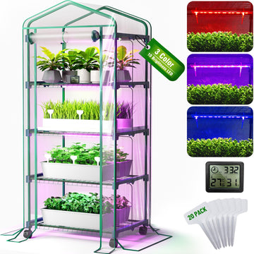 Mini Indoor Greenhouse with Grow Light - Small Portable Outdoor Plant Green House Cabinet with Wheels, Thermometer