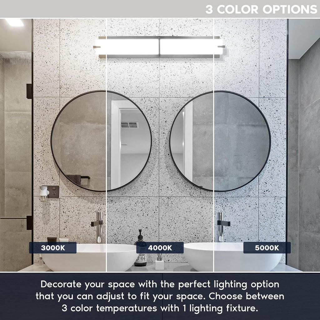 24 Inch LED Vanity Lights Brushed Nickel Bathroom Light Fixtures 3CCT Selectable 3000K 4000K 5000K Modern Vanity