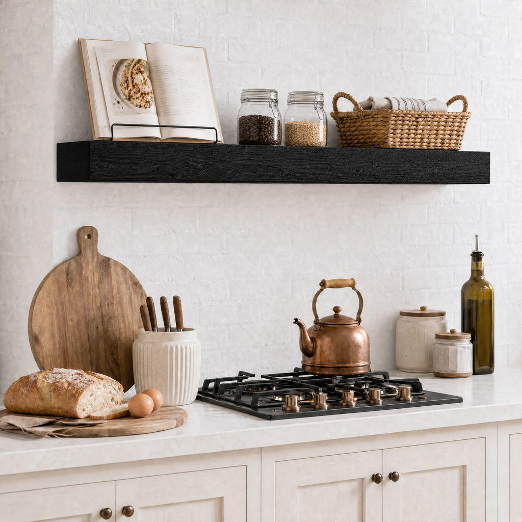 60 Inch Solid Wood Fireplace Mantel Shelf, Matte Black