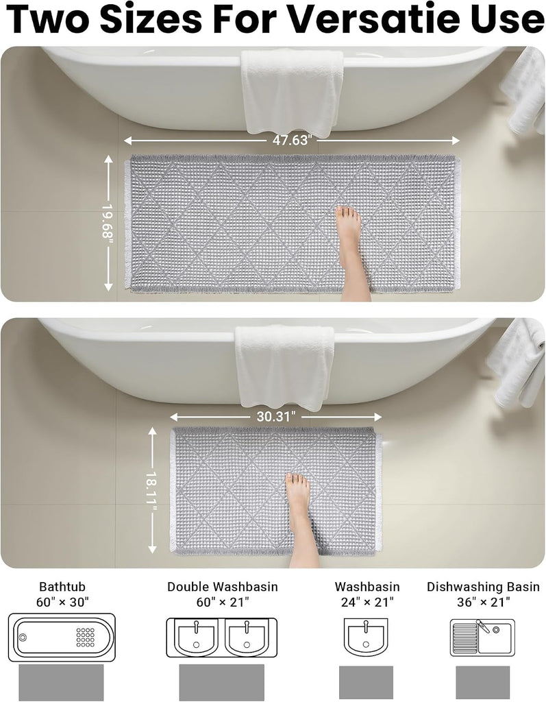 Waffle Bath Mat Set, Non Slip Bathroom Rugs Sets 2 Piece, Ultra Absorbent Long Bath Rug Runner Decor, Machine