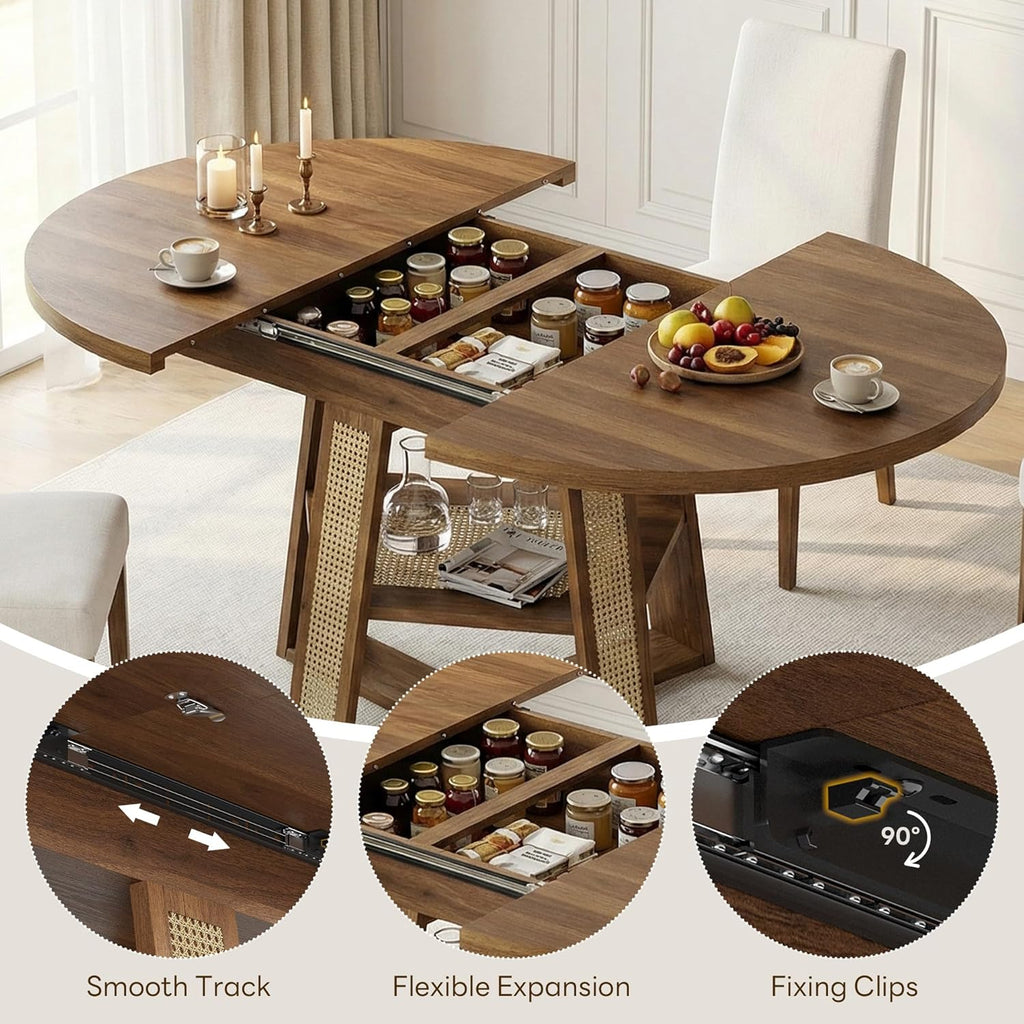 43"-59" Extendable Round Dining Table for 4-8, Transformer Oval Dining Room Table with Removable Leaves Space Saving