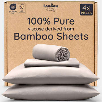 100% Viscose Derived from Bamboo Sheets Queen Size Set - 4pcs Cooling Sheets for Hot Sleepers, Soft Deep Pocket Queen