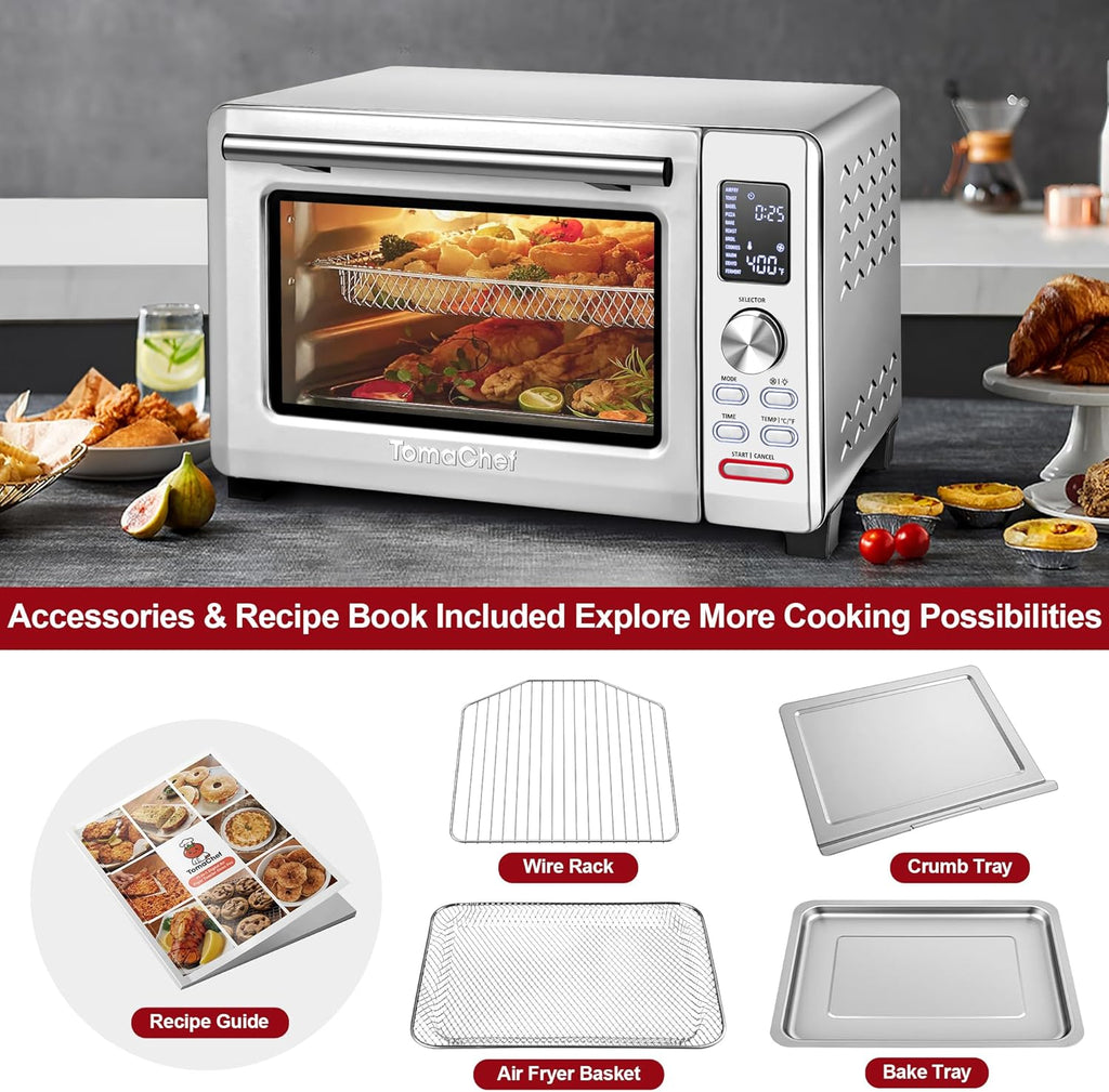 Air Fryer Toaster Oven Combo, 26.5QT Large Capacity with Visible Window, 11-in-1 Countertop Toaster Oven, 85% Less Oil