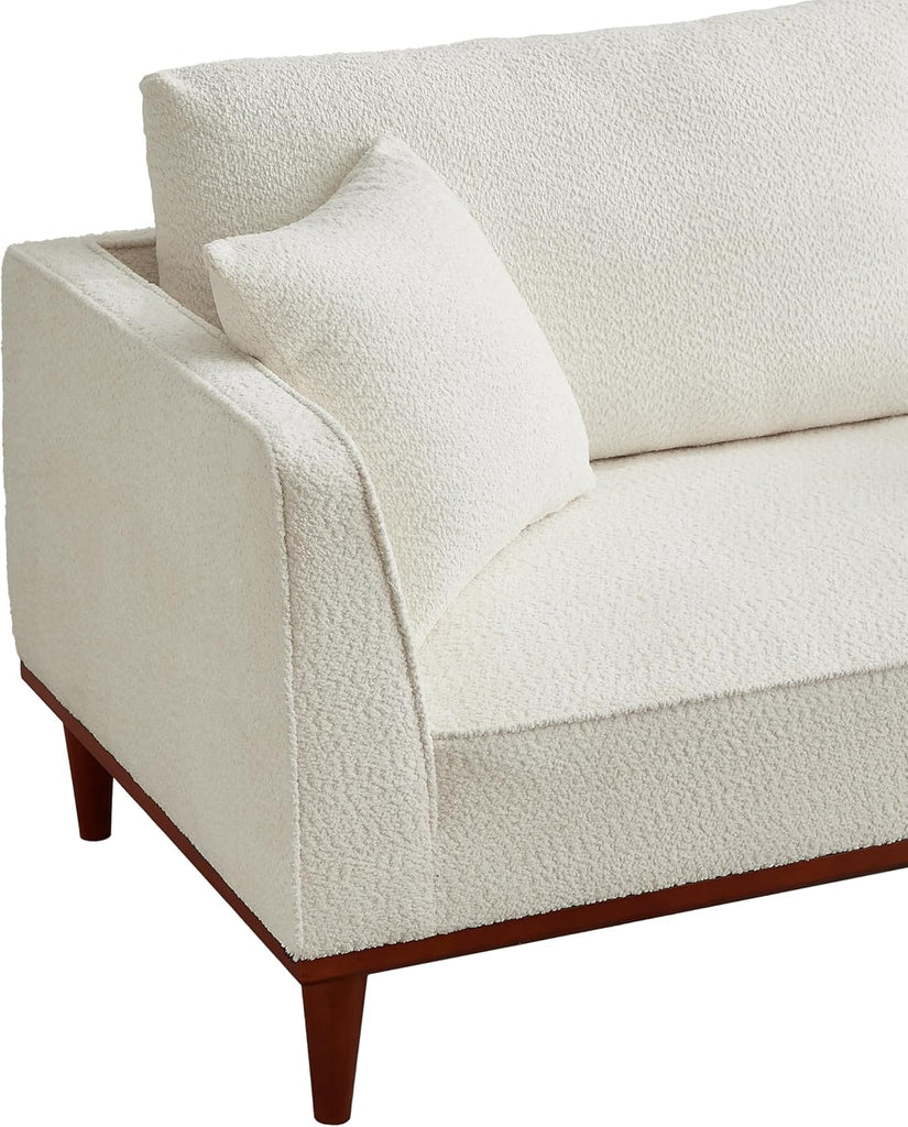 Modern Chaise Lounge Chair and Ottoman — White Boucle