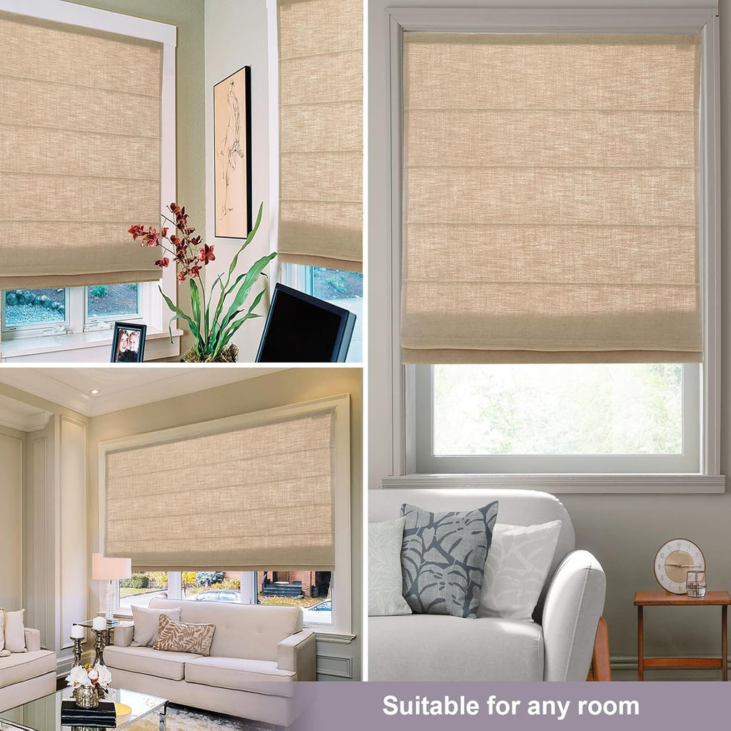 Cordless Linen Roman Shades for Windows, Washable Lined Fabric Roman Window Shades, Custom Blackout Light Filtering