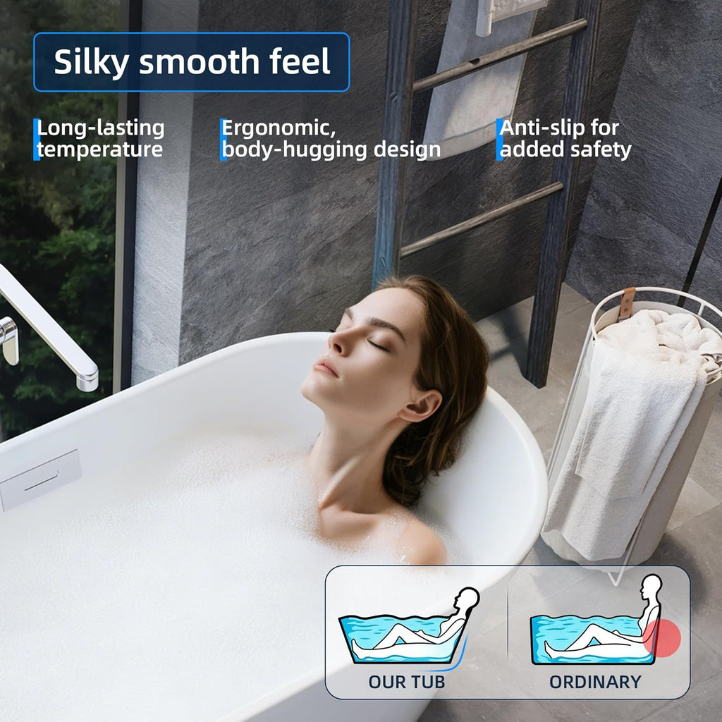 67 Inch Acrylic Freestanding Bathtub, Deep Soaking Tub with Non-Slip Base, CUPC Certified Free Standing Tub, Chrome