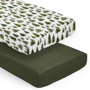 2-Piece Baby Crib Sheets Set (Green Woodland Tree) for Boys or Girls, Infant Nursery, Toddler Room - Standard Size