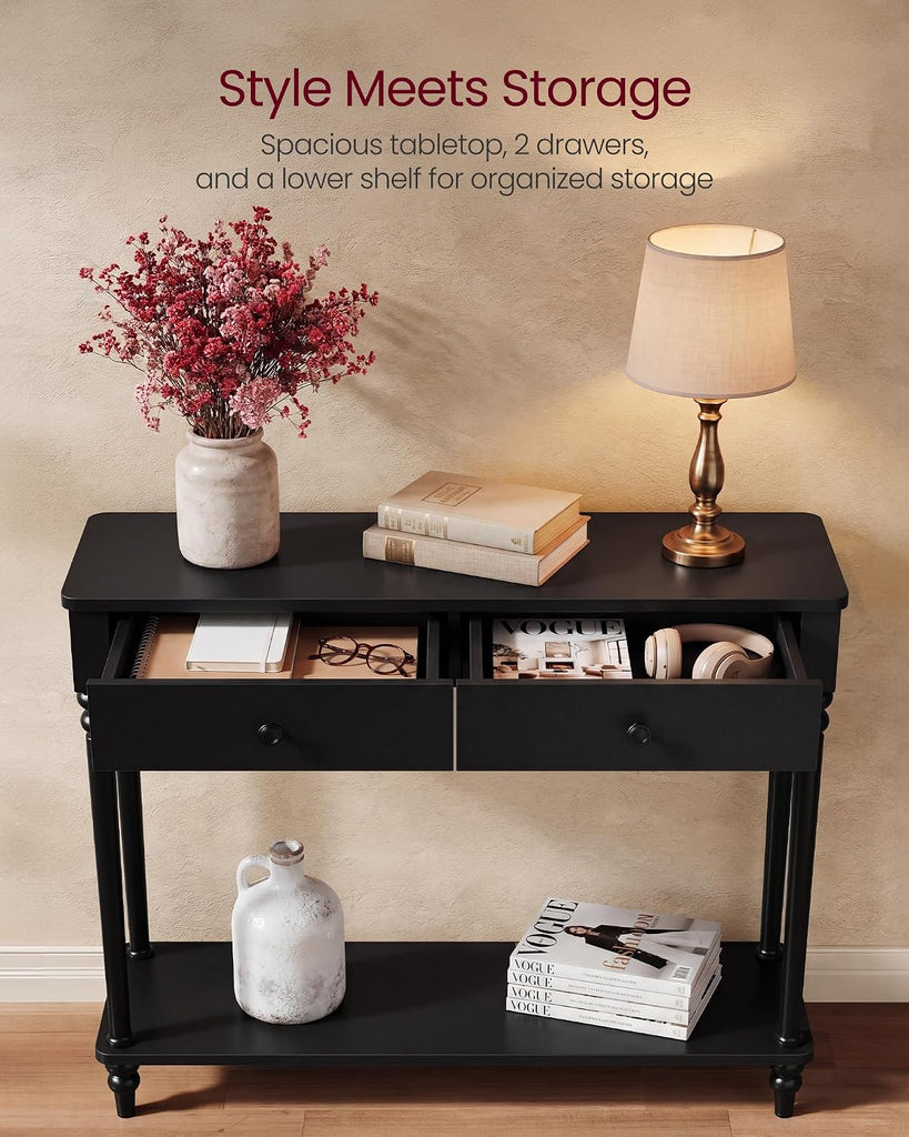 Mariel Collection - Console Table, Narrow Entryway Sofa Table with Drawers and Shelf, Solid Wood Legs, Mid-Century