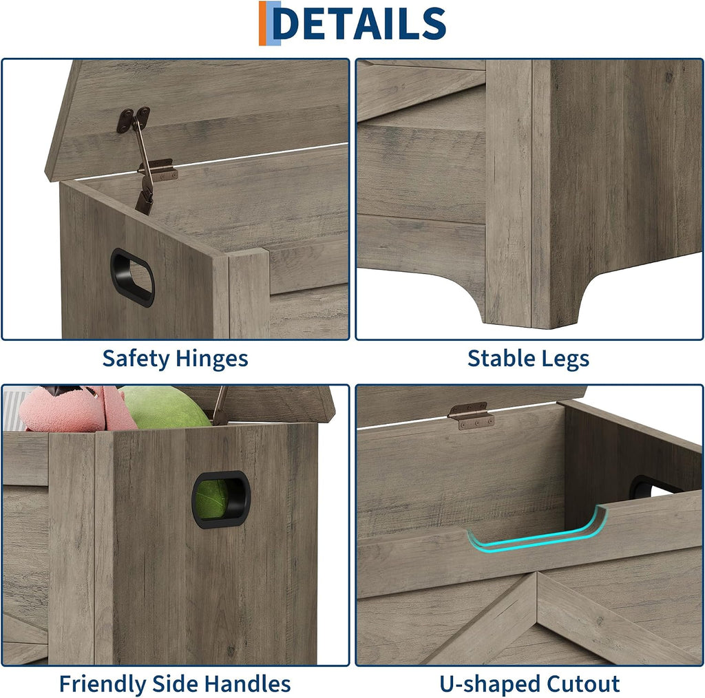 23.6 in Storage Chest, Wooden Storage Bench with Safety Hinge, Easy Assembly, Large Shoe Bench