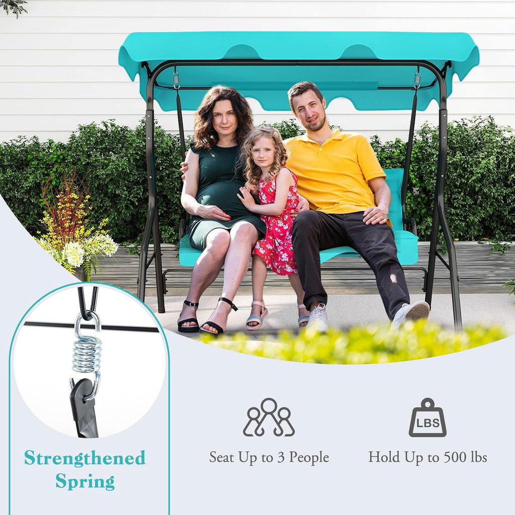 Porch Swing Outdoor, 3 Person Patio Swing w/Removable Cushion, Stand & Adjustable Canopy, Heavy Duty Swing Chair