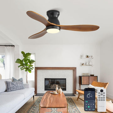 42 Inch Ceiling Fan with Light and Remote & APP Control, 3 Wooden Blades, 6 Wind Speeds, Quiet DC Motor
