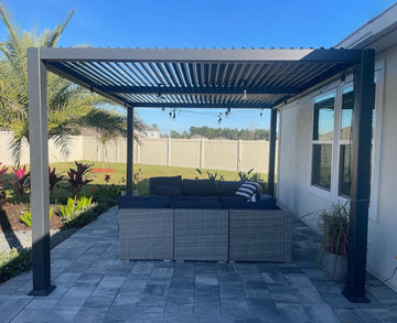 Louvered Pergola 10' x 12' Aluminum Outdoor Pergola with Adjustable Louvers Roof and Integrated Drainage System 70 Mph