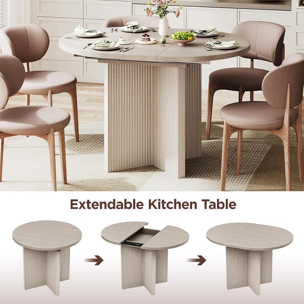 Extendable Dining Room Table for 4-6, Modern Kitchen Oval Dining Table with Large Storage, Round Expandable Kitchen