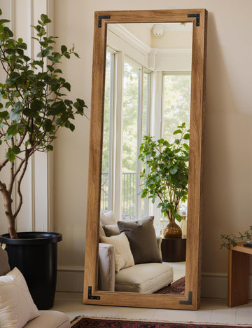 Wood Framed Full Length Mirror for Wall, 65"X24" Floor Standing Body Mirror