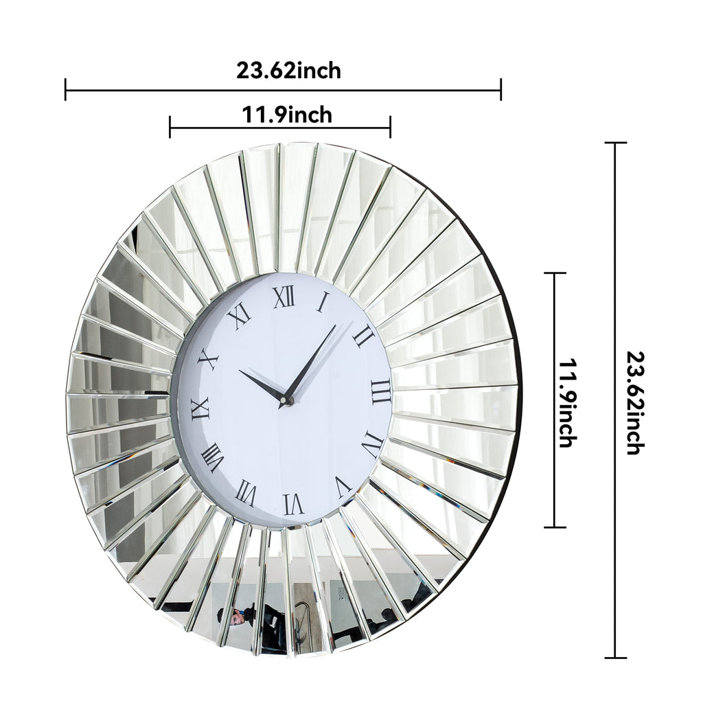 Mirrored Wall Clock, 24" Decorative Large Clock for Wall Decor