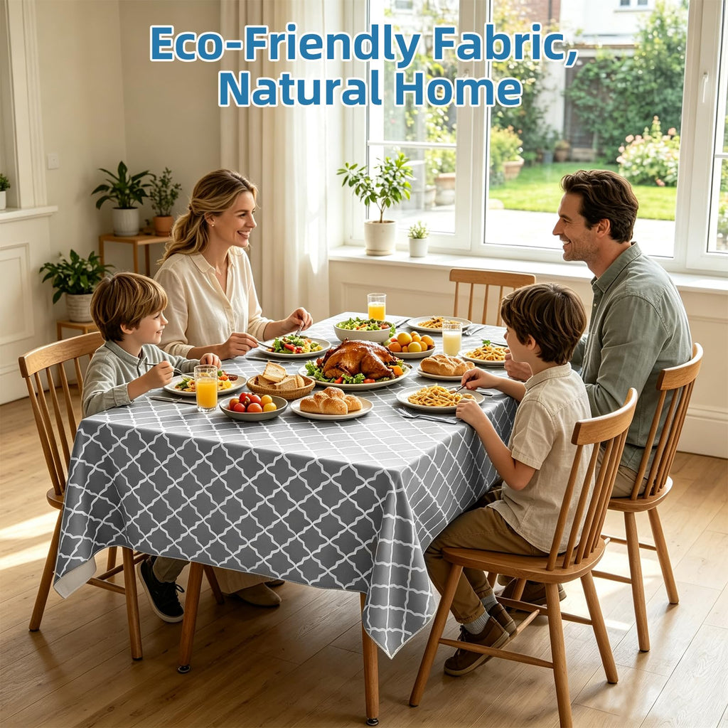 Polyester Tablecloth with Flannel Backing, 84 x 60 Inch Rectangular Heavy Duty Table Cloth, Waterproof & Washable