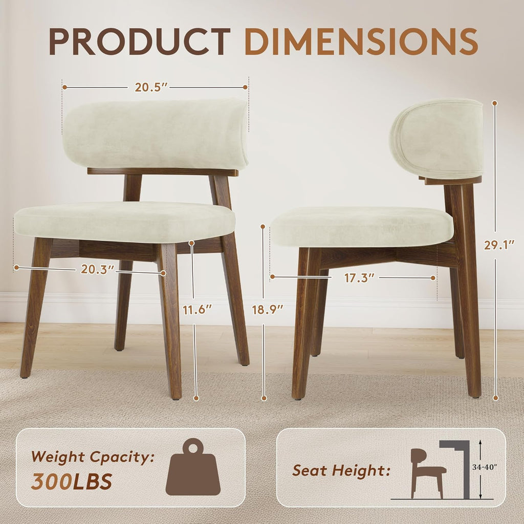 Dining Chairs Set of 2, Modern Upholstered Dining Chairs, Wooden Kitchen Chairs for Dining Room with Ergonomic Curved