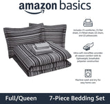 Full/Queen Comforter Set with Sheets, 7-Piece Gray Calvin Stripe Bedding, Lightweight Microfiber Bed-in-a-Bag, Striped