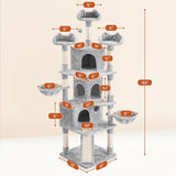 76.5in Multi-Level Large Cat Tree, Big Cat Tower with 3 Condos, Cozy Plush Perches