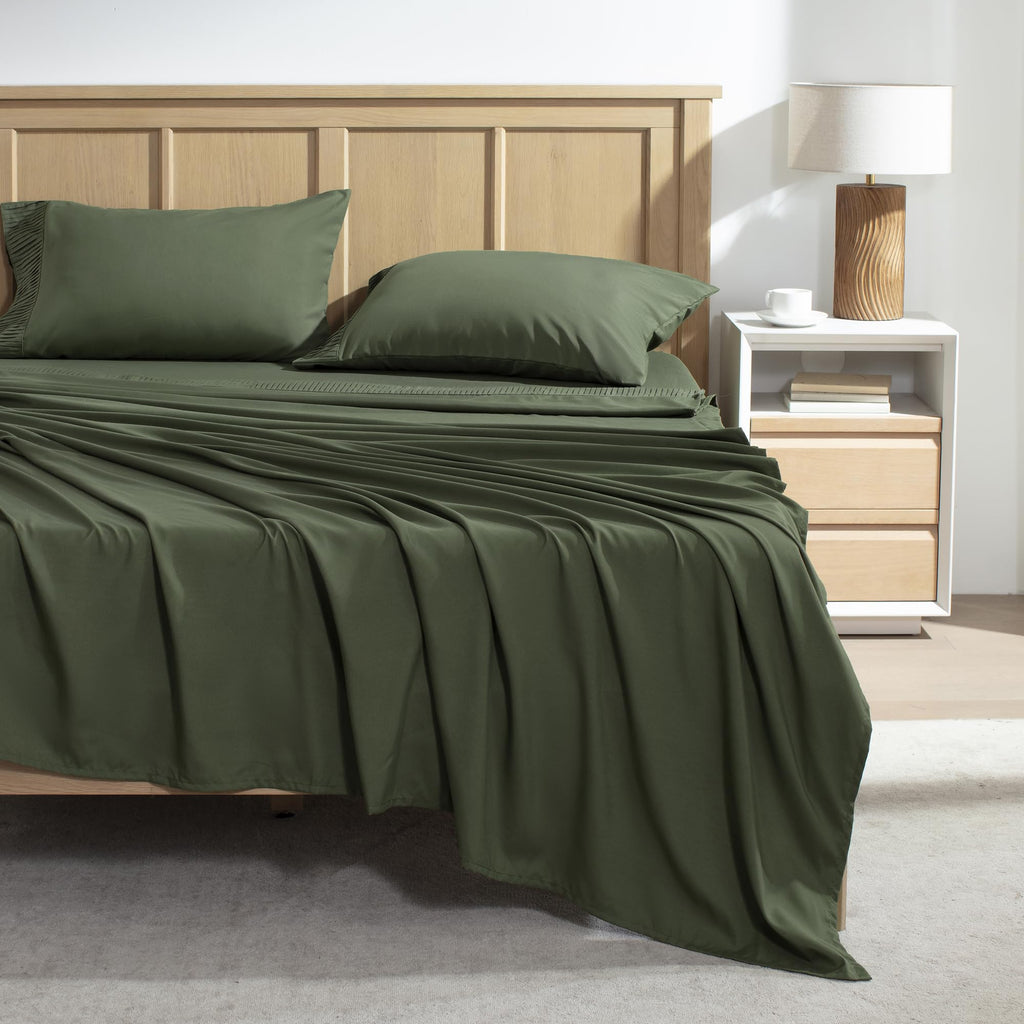 Queen Sheets Set, Dark Olive Green Breathable & Cooling Sheets