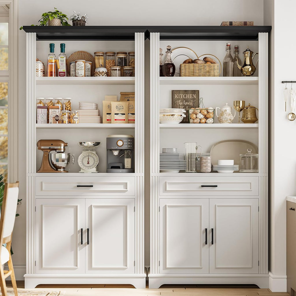 Farmhouse Bookshelves and Bookcases with Doors and Drawer, Bookshelf with Storage
