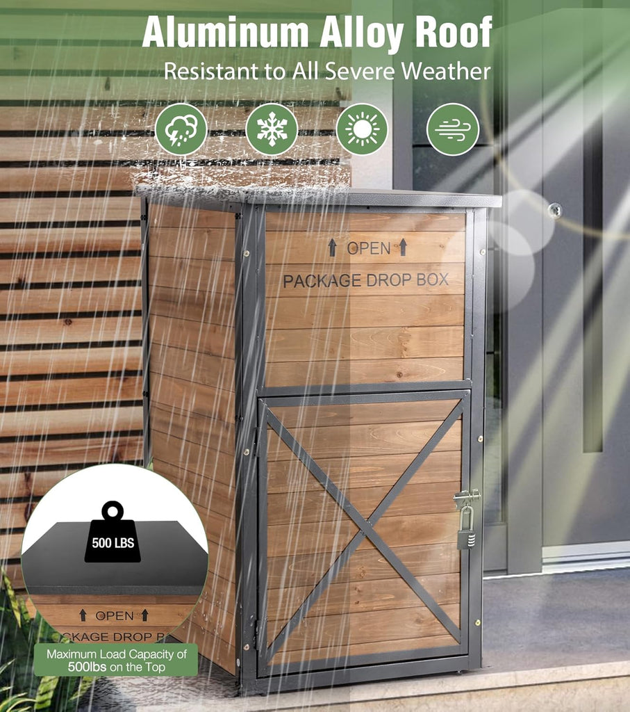 Package Delivery Boxes Theft & Weatherproof Solid Wood with Iron Frame, Parcel Drop Box with Combination Lockable