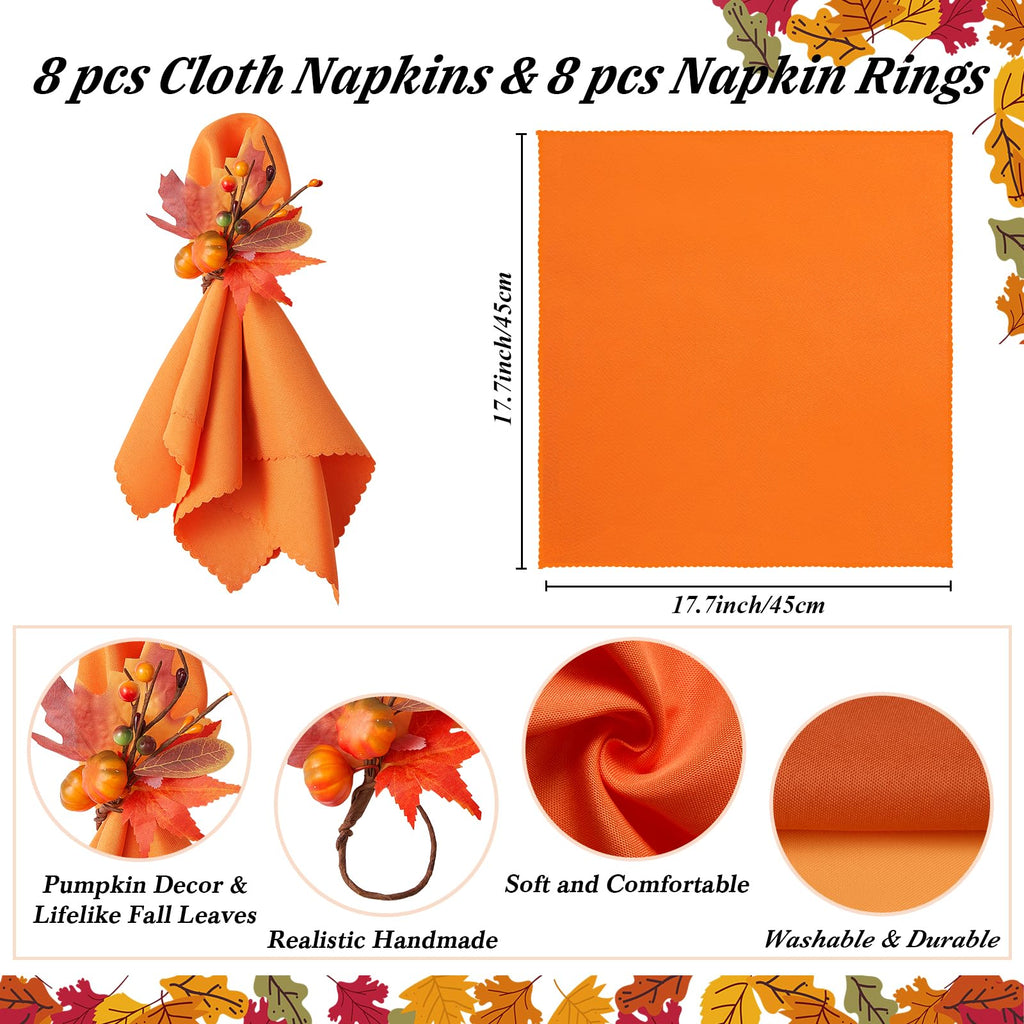 Fall Thanksgiving Napkins and Napkin Rings, Thanksgiving Table Decorations